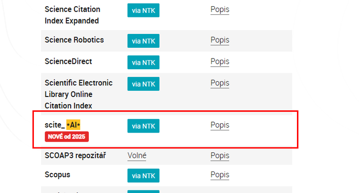 Výřez tabulky e-zdrojů NTK se záznamem scite_AI